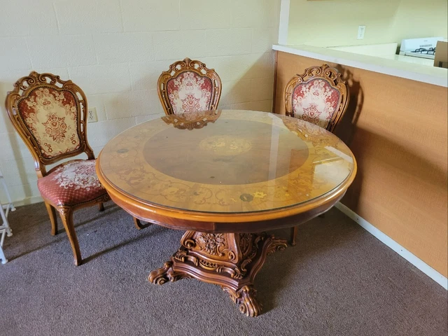 Vintage wood French Inlaid Marquetry Louis XV Style Living Room 5 chair dining