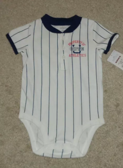 Carters Baby Boys Baseball Romper Navy Blue Red White Size 6 Months NEW