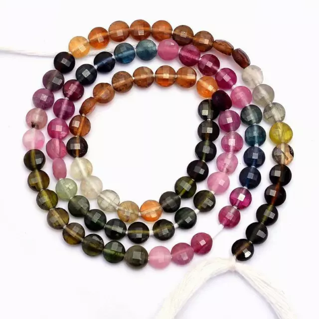AAA Multi Tourmaline Gemme 3-4mm Pièce Forme Checker Coupe Facettes Perles 33cm