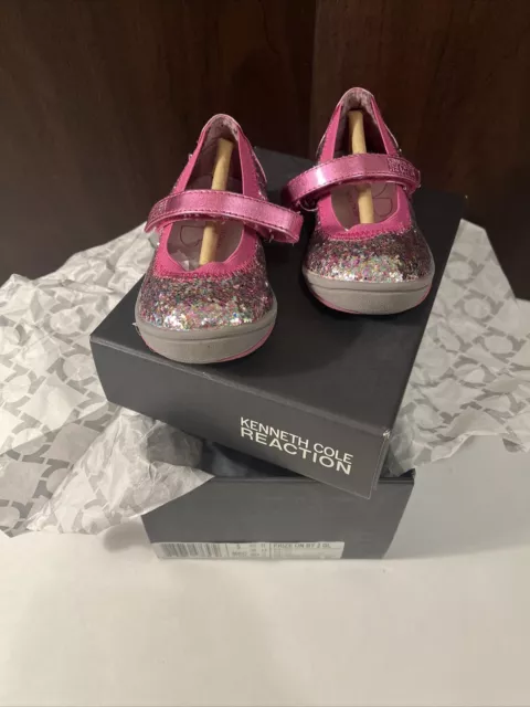 Toddler Girl Kenneth Cole Reaction Pink Grey Glittet Shoes Mary Janes NIB size 5