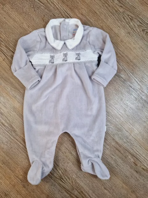 Jojo Maman Bebe Velour Fox Babygrow 0-3 Months collared smocked Baby Sleepsuit