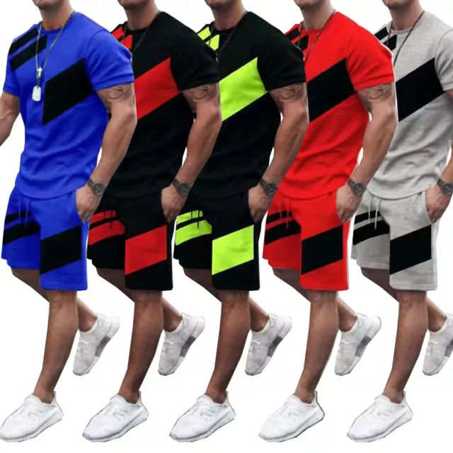 Summer Mens Outfit 2-Piece Set Short Sleeve Tee Shirts and Shorts Set T-Shirt