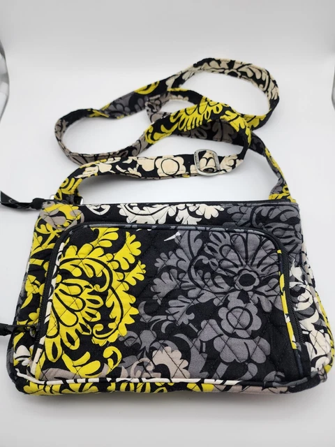 Vera Bradley Med. Hipster Crossbody Baroque Pattern 3 Pockets Black Gray Yellow