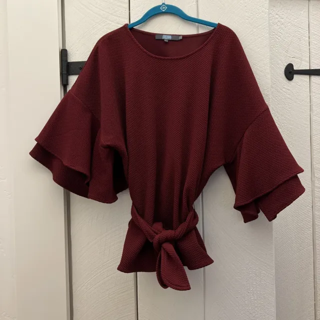 Eva Franco Anthropologie Blouse Top Flutter Sleeve Women’s Large Red Tie Waist