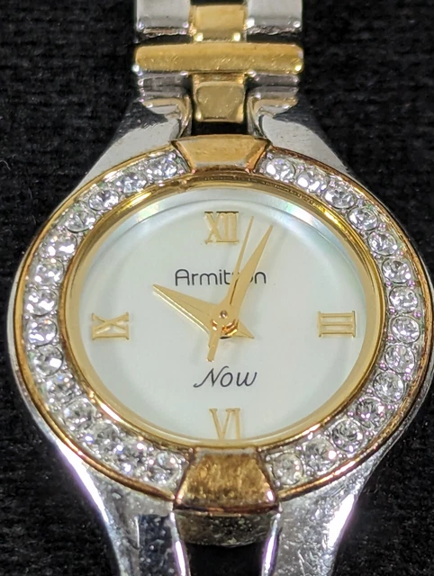 Amitron Roxy Watch ARMITRON NOW MOP Dial Crystal Accent Round Case Two Tone Link Bracelet ...