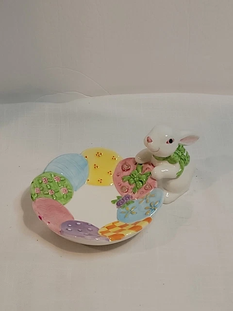 Rare Palm Tree Co Bunny with his colored eggs Candy Dish 6" Easter