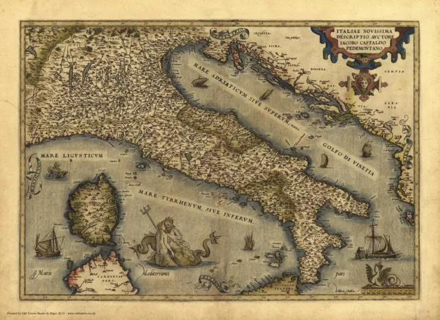 Italy in 1570 - reproduction of an old map by Abraham Ortelius