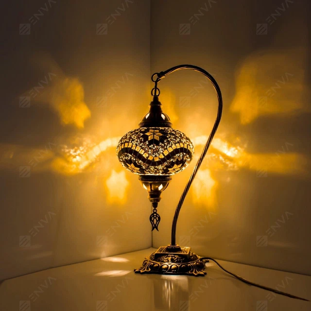 Lampada tavolo a collo di cigno a mosaico Tiffany fatta a mano turca marocchina