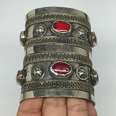 118.6g, Turkmen Bracelet Cuff Old Vintage Tribal Carnelian Inlay,Statement TN541