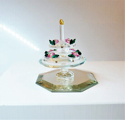 Vintage Crystal Pedestal Birthday Cake Figurine Collectible ~ Rare