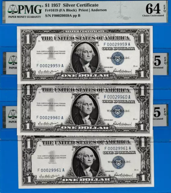 $1  1957   SILVER CERTIFICATE CHOOSE ONE NOTE LOW SERIAL F 00029959A Fr.1619 PMG