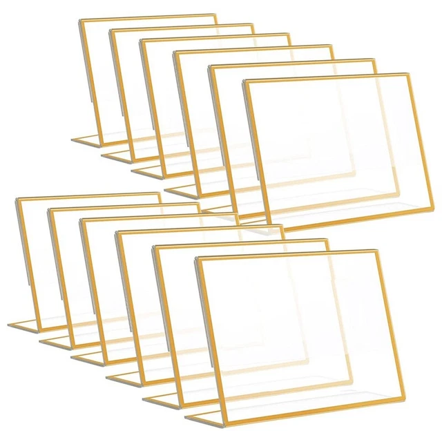 12PCS Gold Frame Acrylic Sign Holder Wedding Table Number Holder Slanted4703
