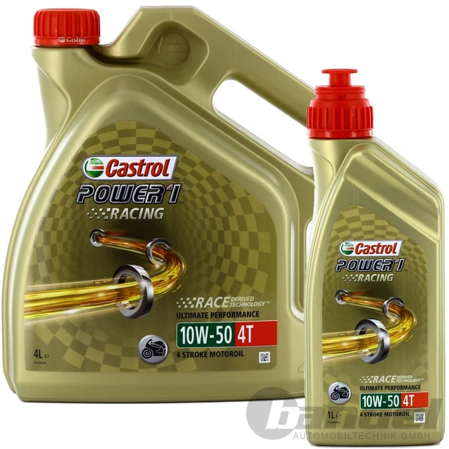 4L+1L Castrol Power Racing 10W50 4 Tempi Olio Moto Api Sn Jaso Ma2 Sintesi Hc