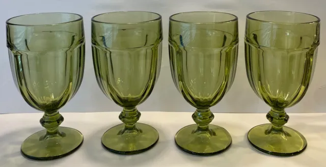 Libbey Duratuff Gibraltar Olive Green Iced Tea Water Goblets 16oz Set of 4 Vtg