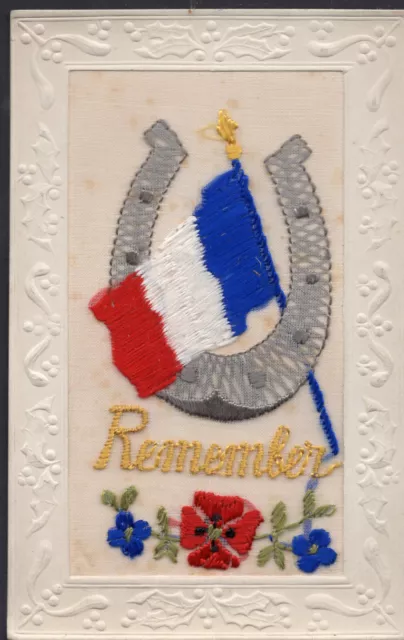 WW1 Silk Postcard - 'Remember'