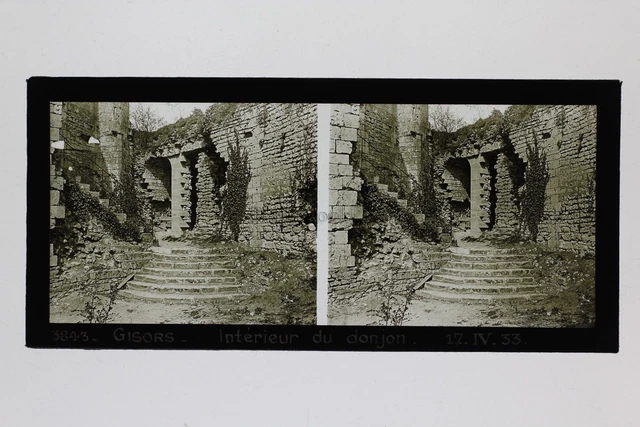 Gisors Donjon Eure Normandie France Photo Stereo Plaque de verre Vintage 1933