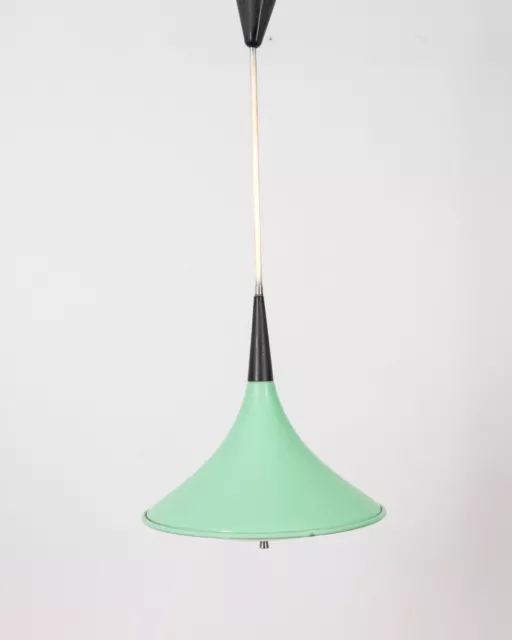 Lampadario Vintage Anni 70 In Metallo Verde E Vetro Design Italiano