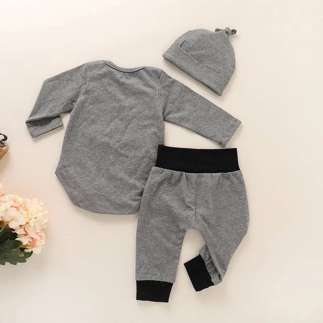 Set abiti outfit neonato bambino ORSO maniche lunghe Romper top + pantaloni + cappello 0-18 3