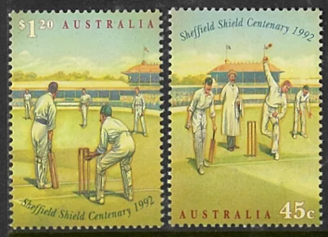 1992 Australian State Cricket Pair Sheffield Shield Centenary 45c/$1.20 Stamps