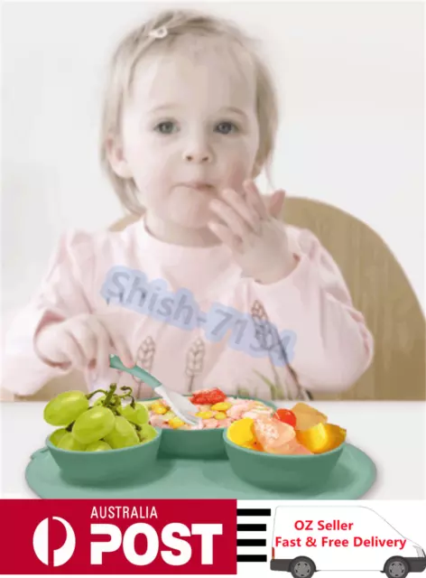 Baby Spoon&Fork Plate Toddler Utensils Self Feeding Training Silicone Non-slip
