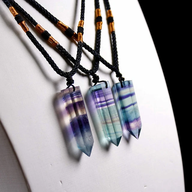 Natural Colorful Fluorite Quartz Crystal Pendant Necklace Chakra Healing Stone