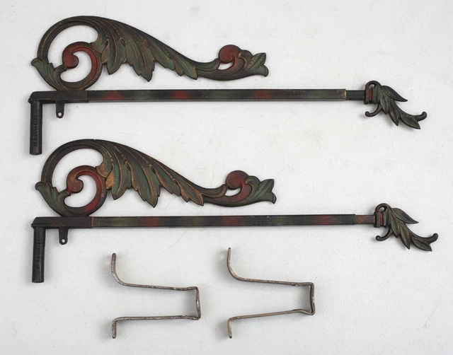 Set of 2 Antique Cast Metal Deco Kirsch Swinging Curtain Rods Brass w/ Brackets