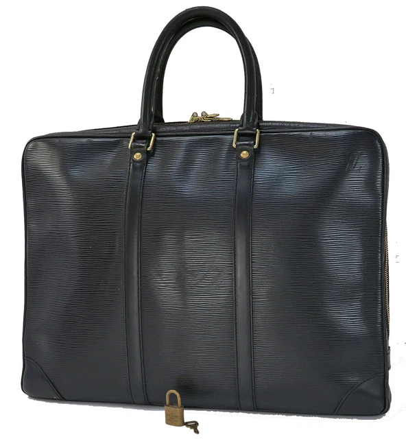 Auth LOUIS VUITTON Porte-Documents Voyage Black Epi Leather Briefcase Bag #47937