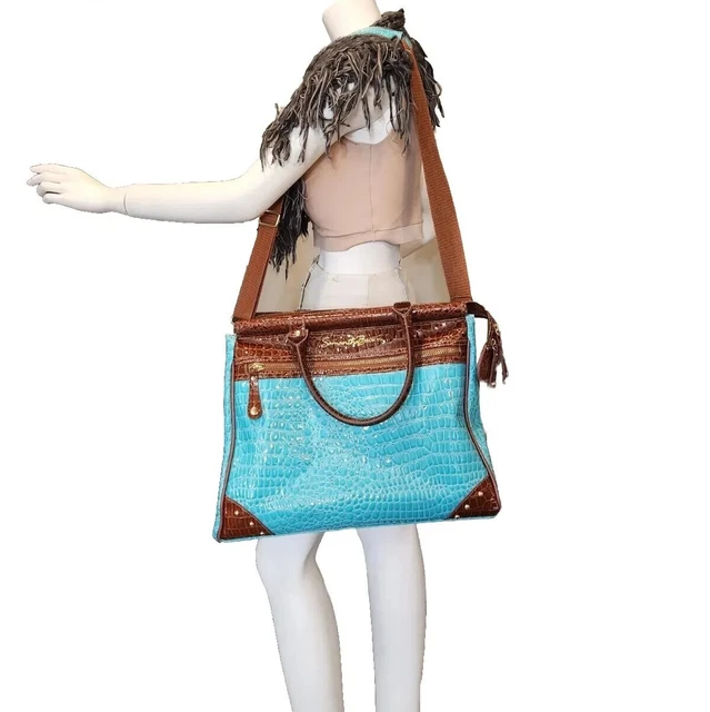 Samantha Brown Turquoise Blue Weekender Croc Embossed Carry On Bag Luggage