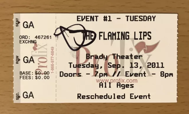 2011 The Flaming Lips Tulsa Ok 9/13 Concert Ticket Stub Soft Bulletin Embryonic