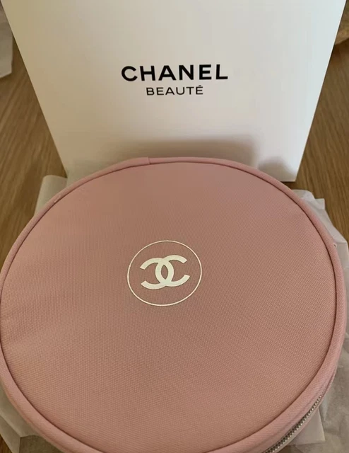 Chanel Toiletry Cosmetic Makeup Travel Pouch Clutch Round Bag Not Retail Item