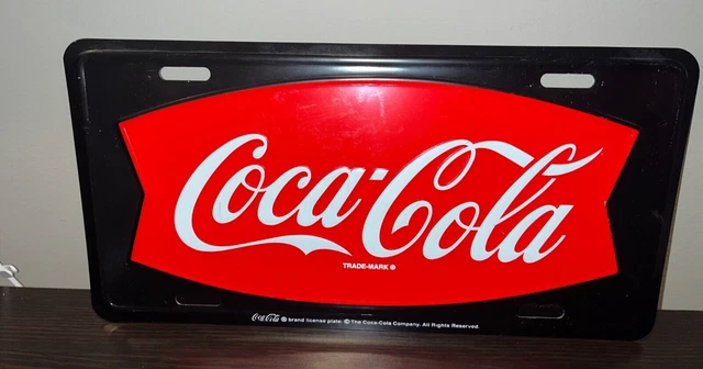 Vintage Coca-Cola Trademark Metal License Plate Red/Black