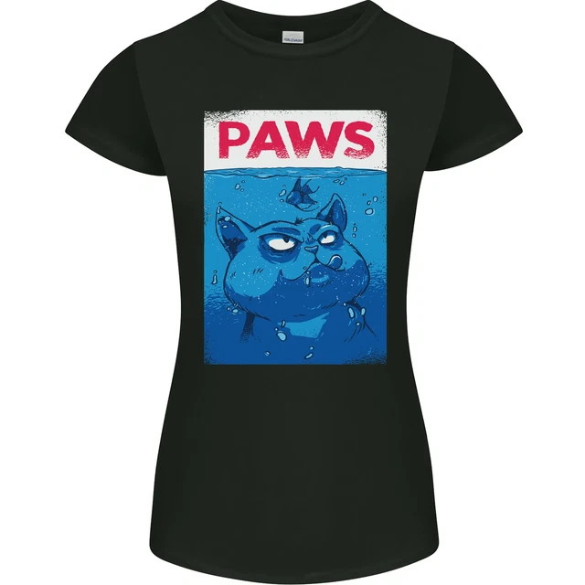 Paws Funny Cat and Goldfish Parody Womens Petite Cut T-Shirt