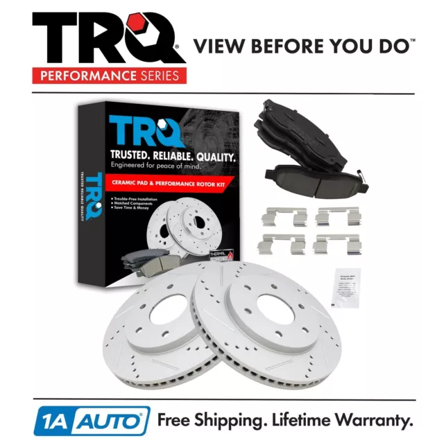 TRQ Performance Brake Rotor Drilled Slotted Coated & Ceramic Pad Front Kit