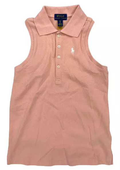Ralph Lauren Sport Pink Sleeveless Cotton Vest Button Shirt Top Girl (6X)