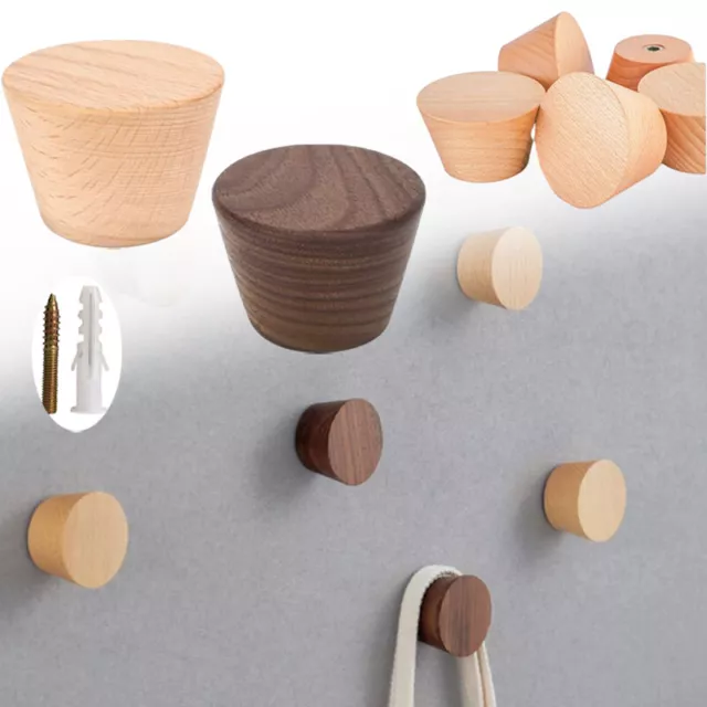 1PC Solid Wood Wall Hooks Cone Shape Door Porch Towels Coat Wooden Hanger Rack