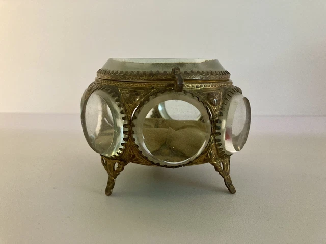 Ancienne Boîte à Bijoux En Laiton Et Verre Biseauté - Style Le Havre Phare - Occasion