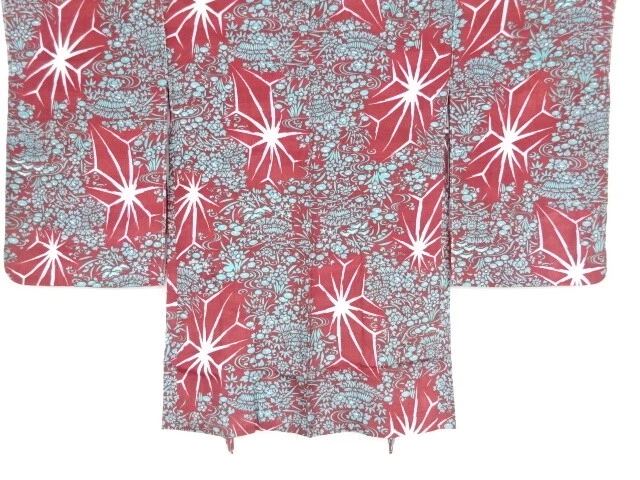 42185# Japanese Kimono / Antique Haori / Asanoha & Floral Plants