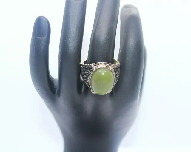 Bague yéménite Aqeeq Bague en agate verte Faite à la main Akik Sterling... 2