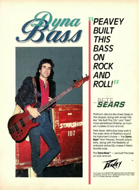 vtg 80s PETE SEARS PEAVEY DYNA-BASS GUITAR PRINT AD MAGAZINE Jefferson Starship