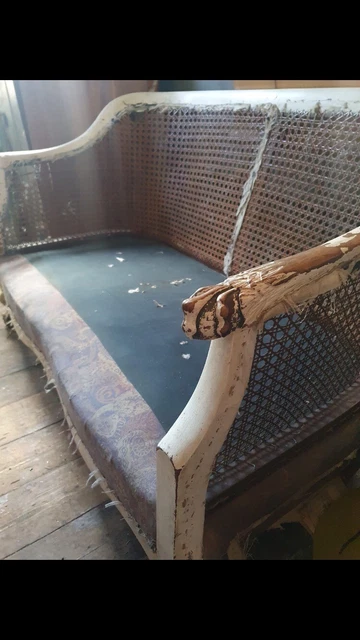 Vintage Bergere Tub Sofa Chair Cane Wicker Settee Antique