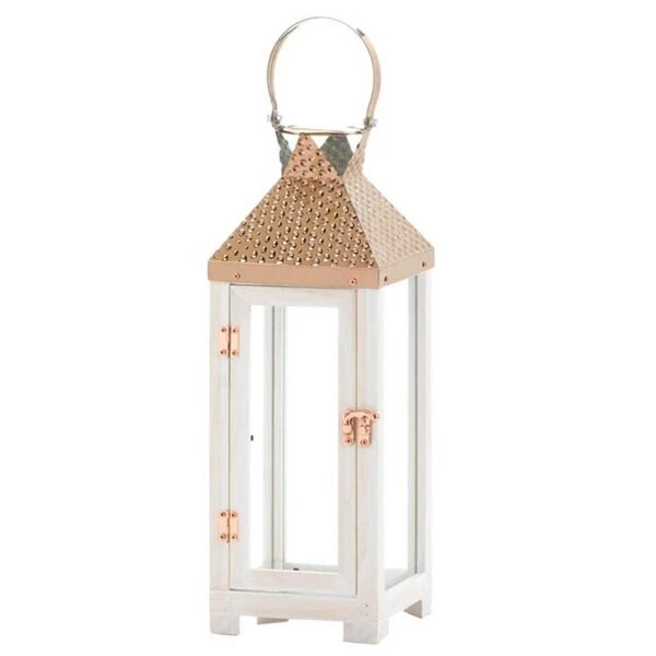 Linterna de velas superior martillada oro rosa Nikki Chu - 18,5 pulgadas