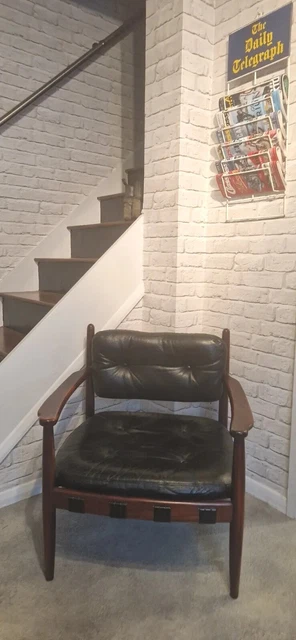 Vintage Swedish design mid century 60s black leather  armchair Eric Merthen
