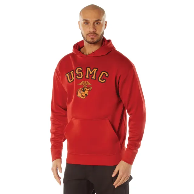 Red USMC Eagle Globe and Anchor Pullover Hooded Sweatshirt Hoodie