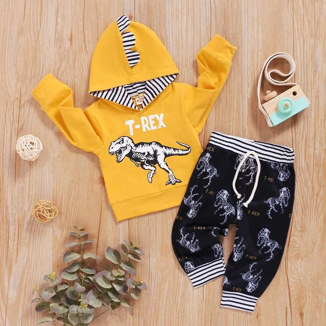 Abiti dinosauro bambini bambini bambini bambini top con cappuccio pantaloni tuta set abiti 3
