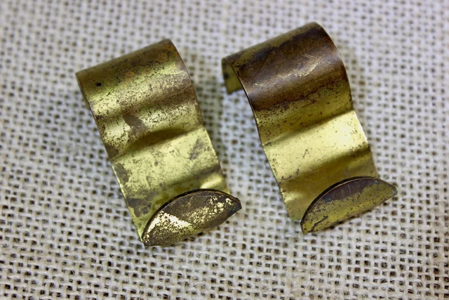 2 old Picture molding rail hooks painting hangers smooth tarnished brass vintage