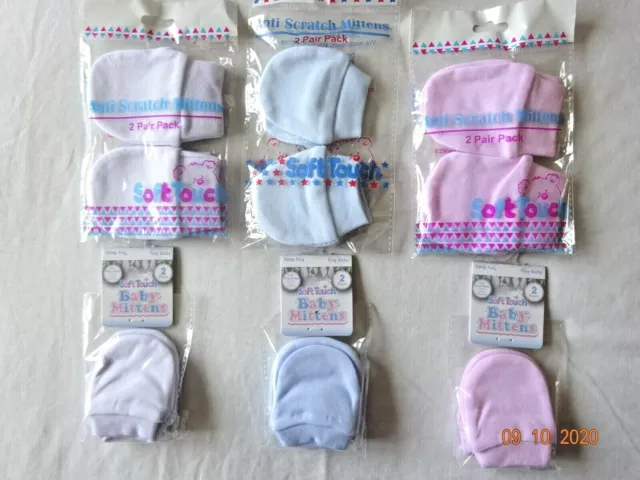 2 Pair Pack Baby Clolurs Cotton Anti-Scratch Mitts Mittens,Premature, Newborn