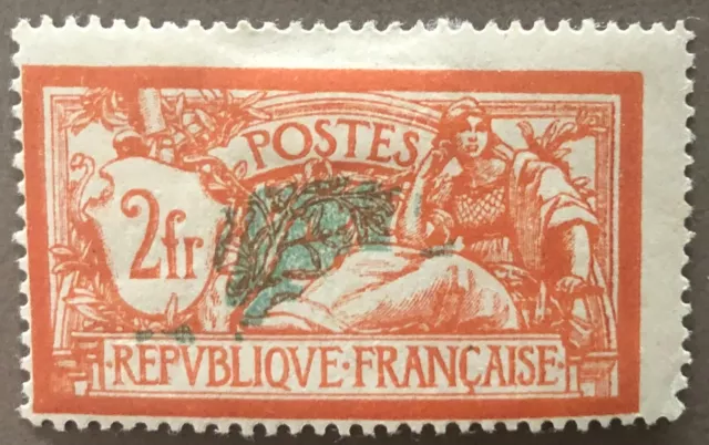 TIMBRE  FRANCE 1907  TYPE MERSON 2fr N 143  orange et vert-bleu avec charnière