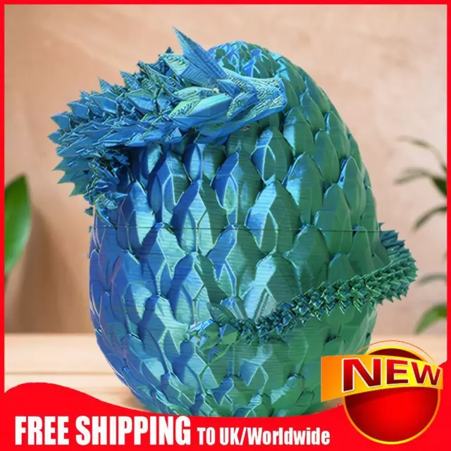 3D Printed Dragon in Egg Full Articulated Crystal Dragon with Egg (Blue Green)