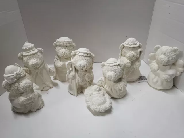 Teddy Bear Nativity 6" to 7" set of 8 Ceramic Bisque, Ready to Paint