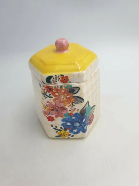Pot de rangement à couvercle en céramique hexagonale style art déco peint à la main floral 2